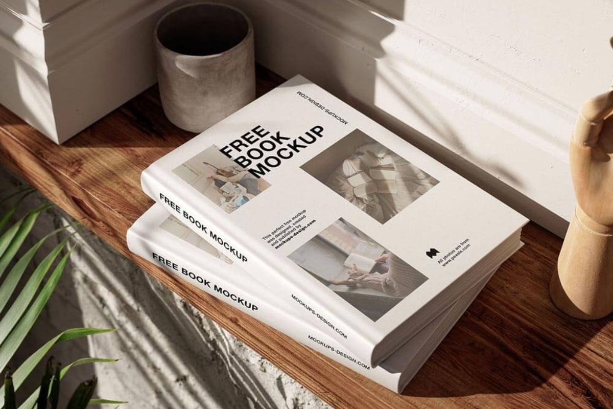 Wooden Shelf Hardcover Book Mockup